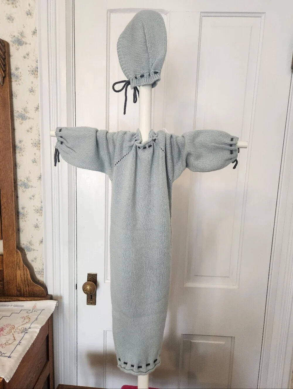 100% American Cashmere Light Blue and Navy Giraffe Baby Sacque One Size